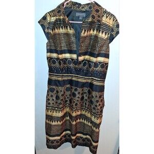 Liz Claiborne Black/Gold Geometric Short Sleeve Dress Sz 14